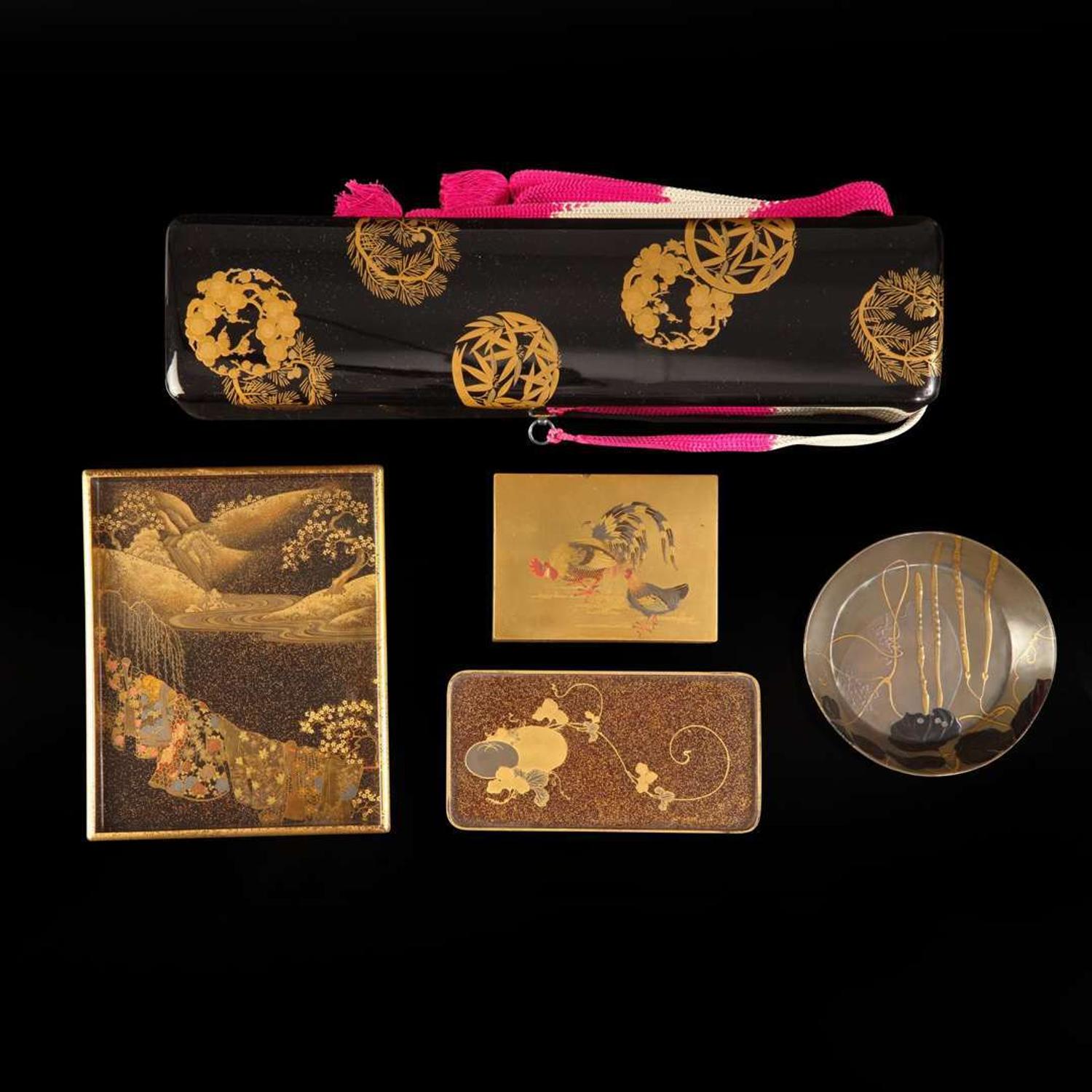 A group of five Japanese lacquer objects 日本漆器五件 Meiji to Taisho period ?????