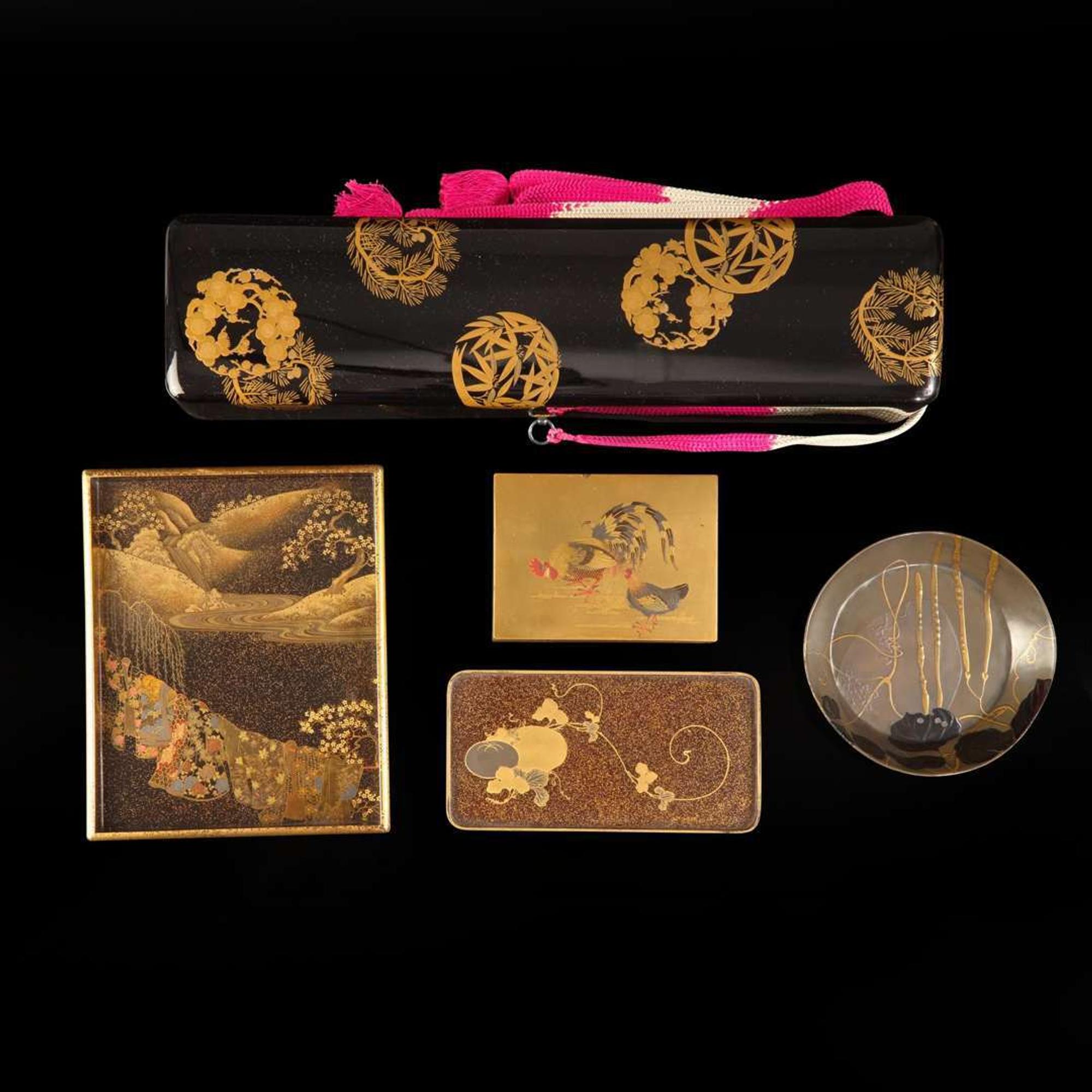 A group of five Japanese lacquer objects 日本漆器五件 Meiji to Taisho period ?????
