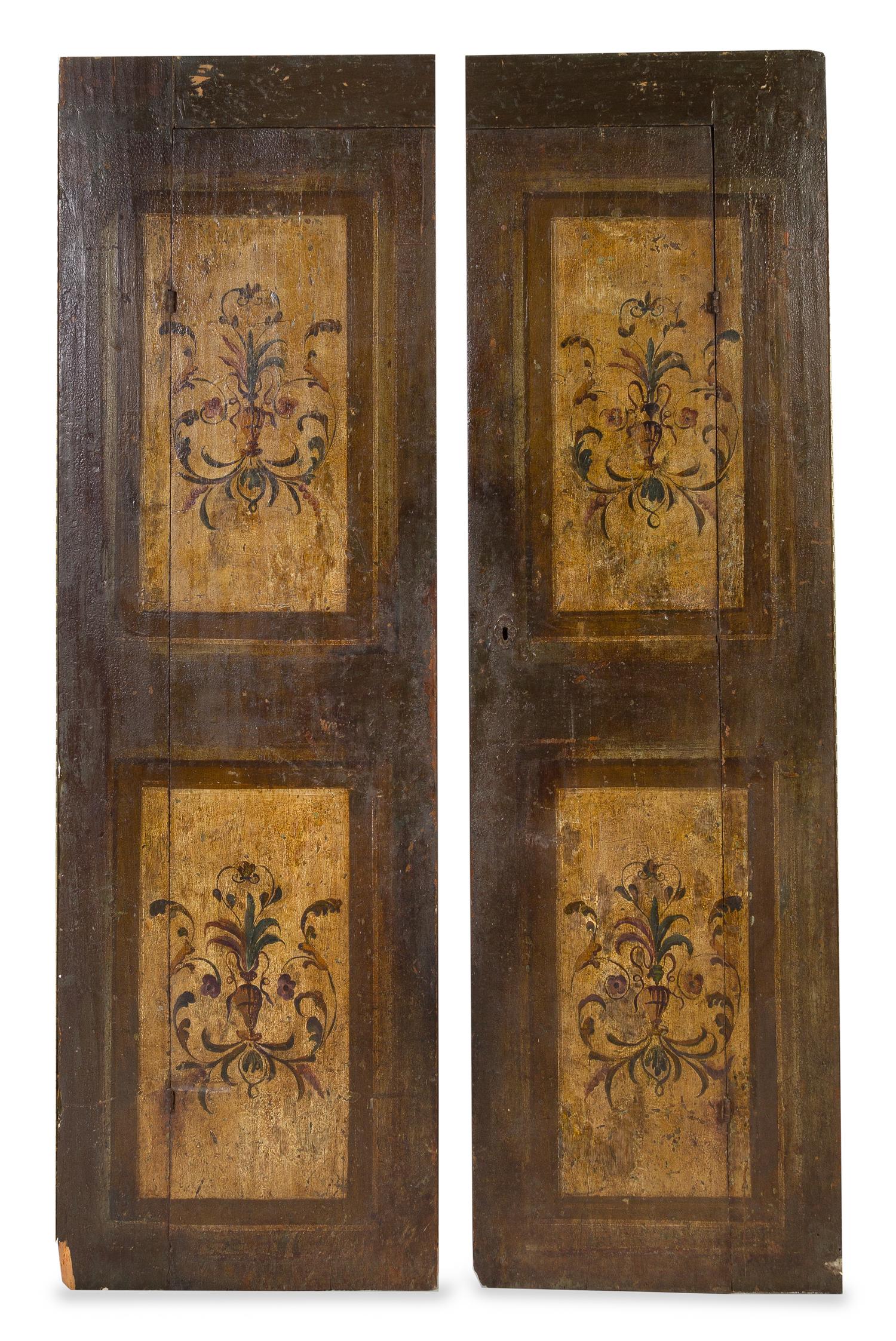 A Pair of Continental Painted Doors Height 78 1/4 x width 23 1/4 inches. — 18TH CENTURY