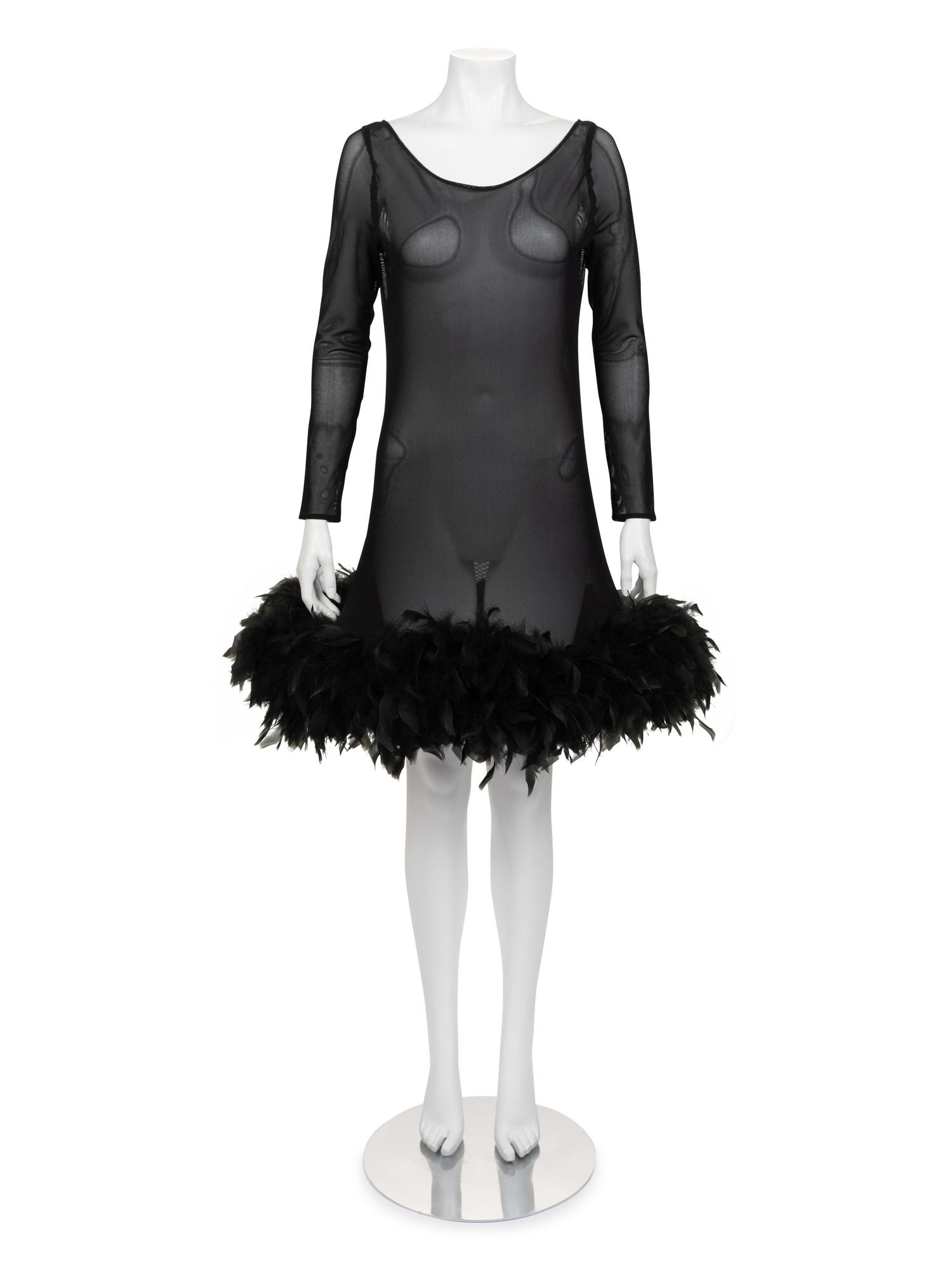 Unlabeled Mesh Dress with Feather Hem, Attributed to Pierre Cardin, 1980-2000s