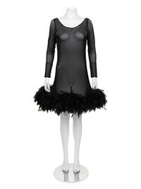 Unlabeled Mesh Dress with Feather Hem, Attributed to Pierre Cardin, 1980-2000s