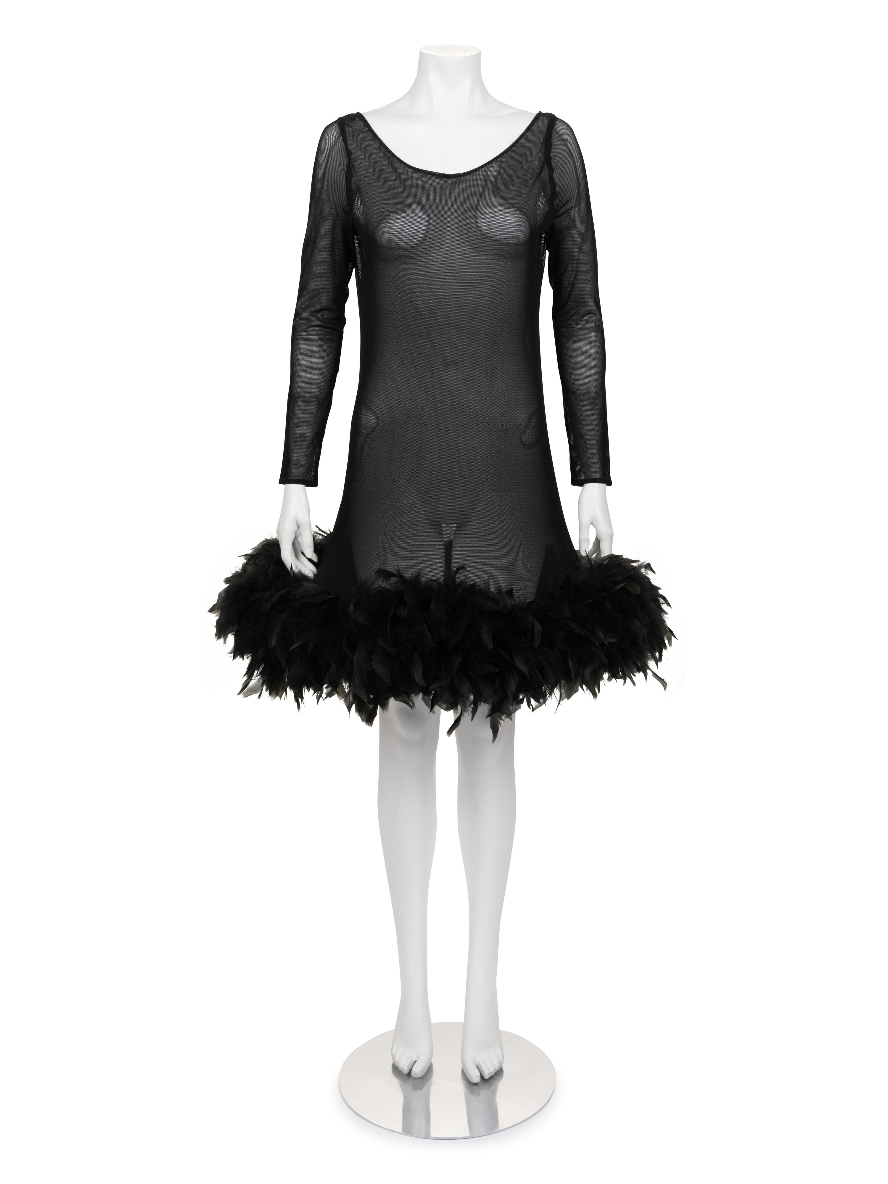 Unlabeled Mesh Dress with Feather Hem, Attributed to Pierre Cardin, 1980-2000s