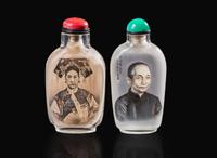 Two Chinese interior-painted glass "Portrait" snuff bottles 玻璃內畫鼻煙壺兩隻