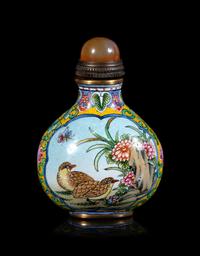 A Chinese Enamel on Copper 'Quail' Snuff Bottle