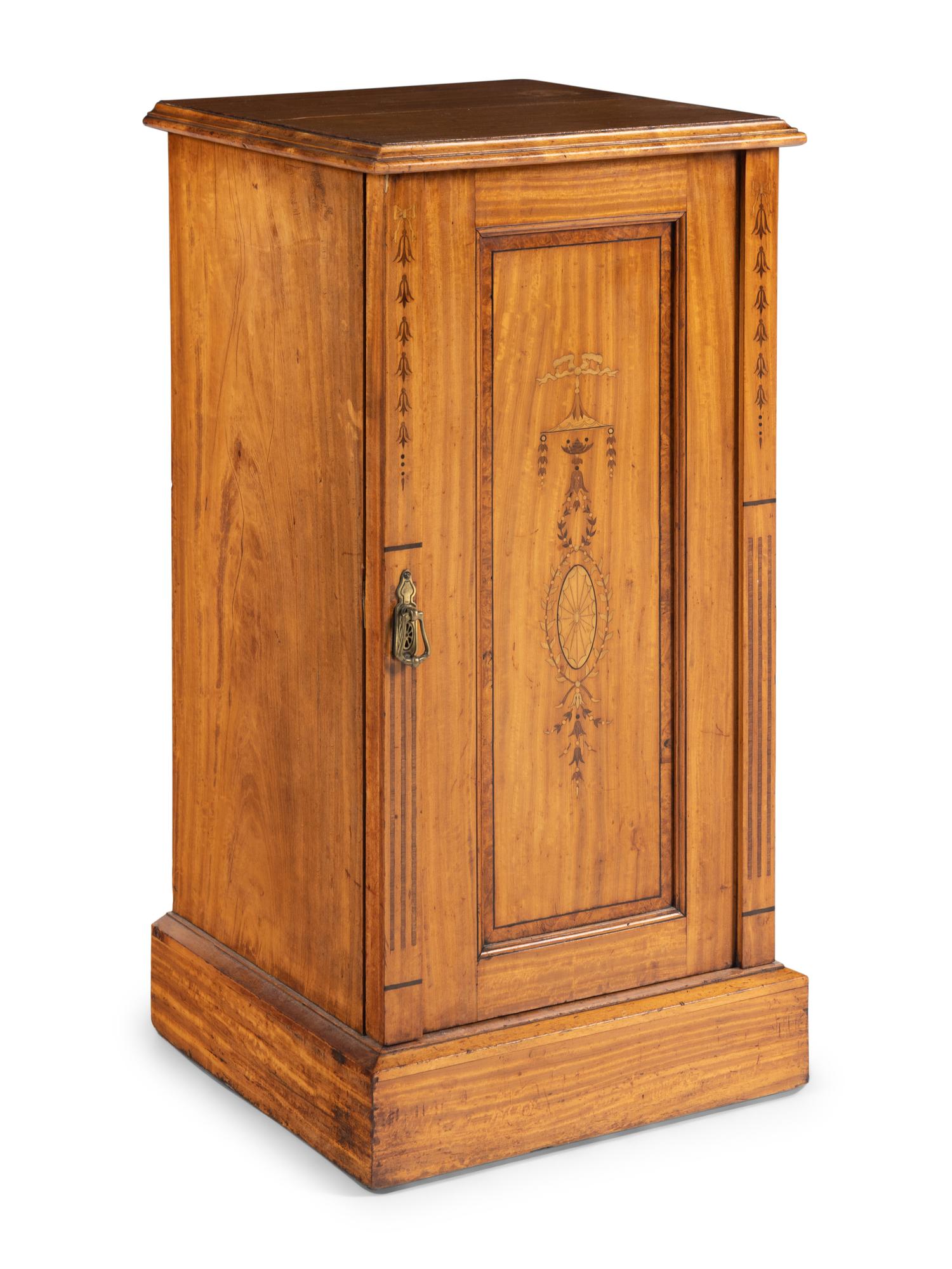 An Edwardian Inlaid Satinwood Pedestal Cabinet