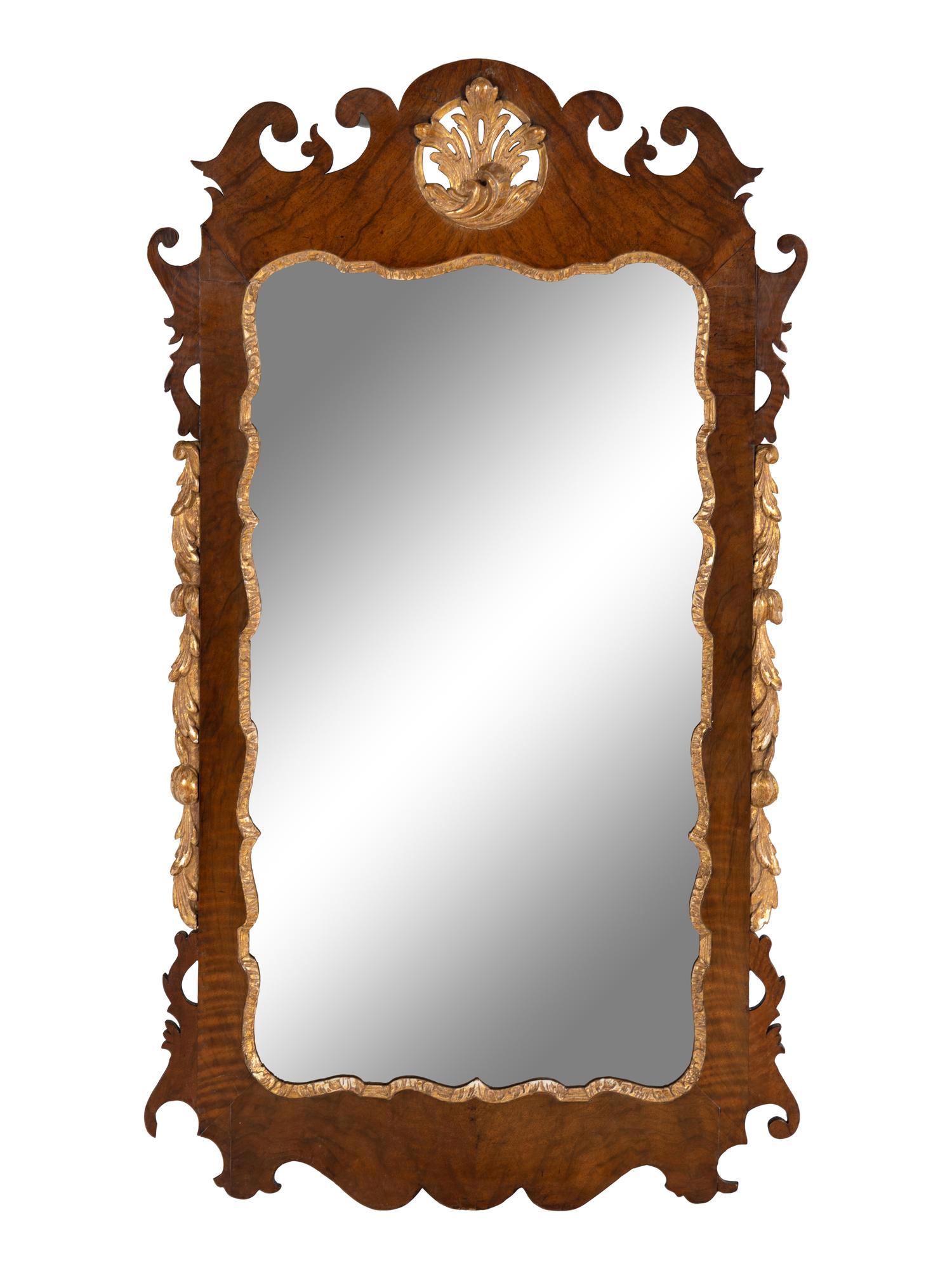 A George II Parcel-Gilt Walnut Mirror
