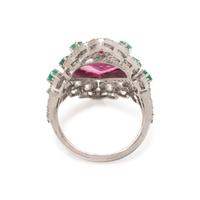 PINK TOURMALINE, EMERALD AND DIAMOND RING