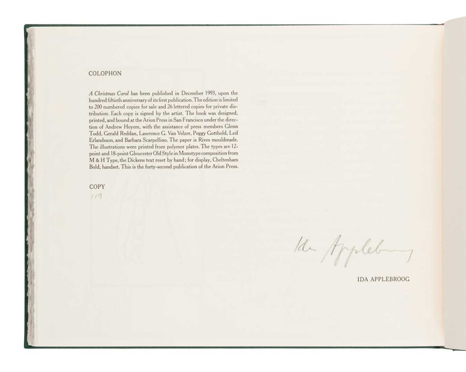 [Fine Press - Arion Press]. Applebroog, Ida, illustrator. -- Dickens, Charles. A Christmas Carol in Prose, Being a Ghost Story of Christmas. San Francisco: The Arion Press, 1993.