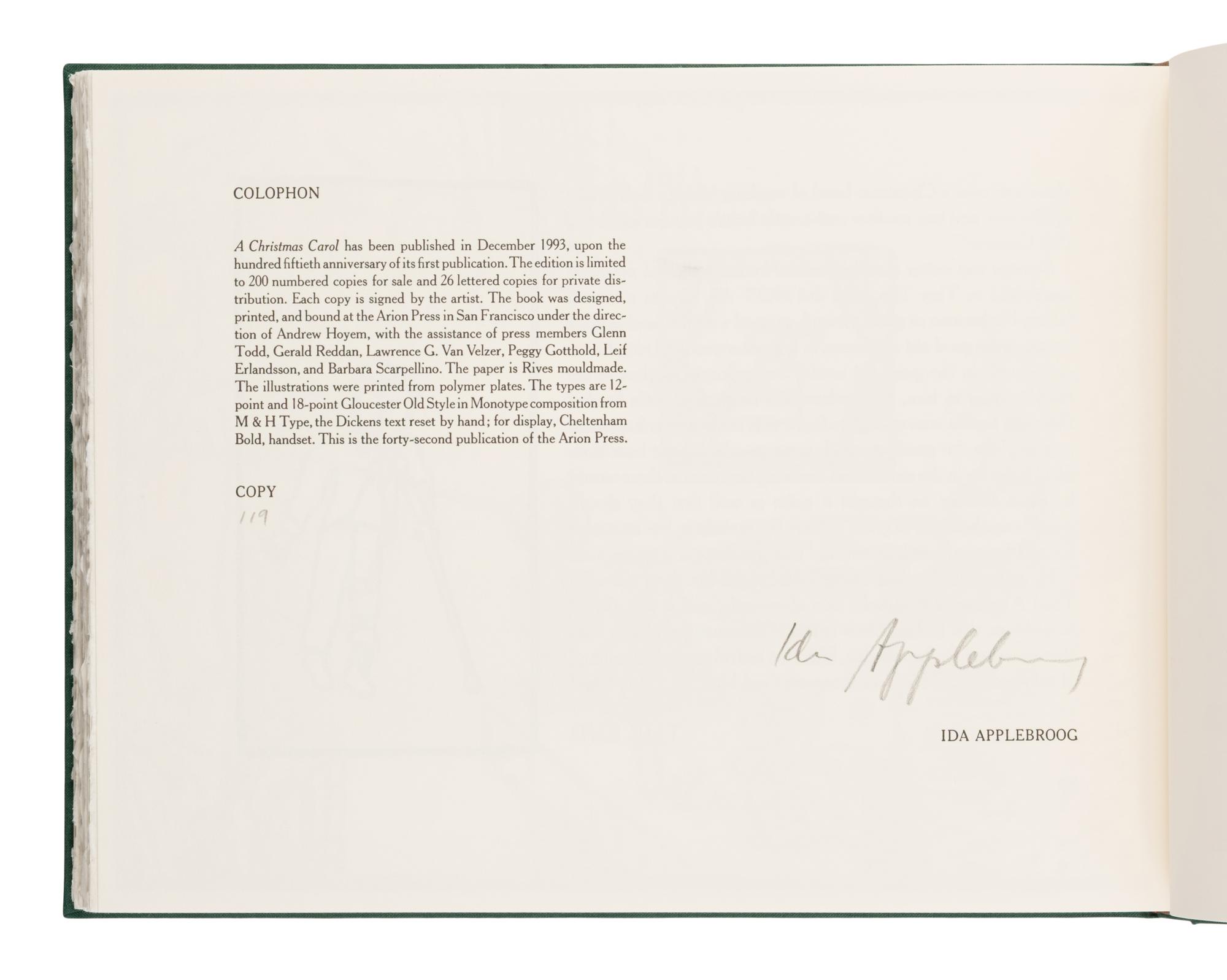 [Fine Press - Arion Press]. Applebroog, Ida, illustrator. -- Dickens, Charles. A Christmas Carol in Prose, Being a Ghost Story of Christmas. San Francisco: The Arion Press, 1993.