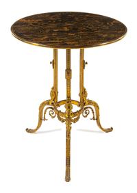 A Neoclassical Style Gilt Bronze and Lacquered Side Table Height 37 x diameter of top 26 1/2 inches. — 20TH CENTURY