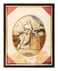 A Pair of Needlework Embroidered Pictures, Wrought by Sara Caroline Scovin