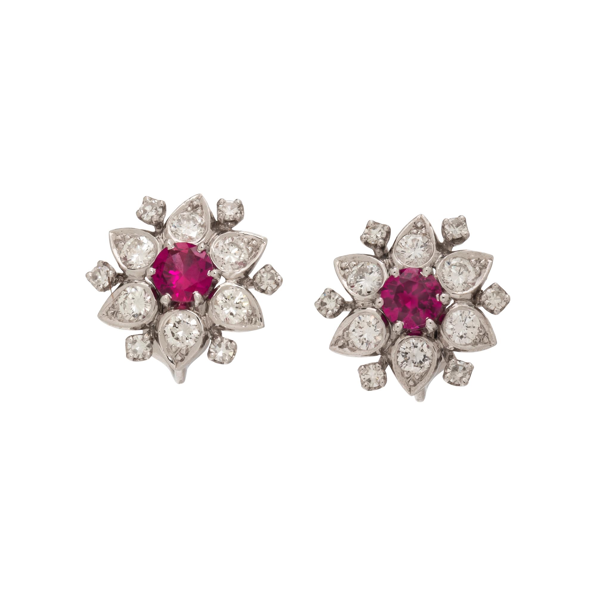 SYNTHETIC PINK SAPPHIRE AND DIAMOND EARRINGS