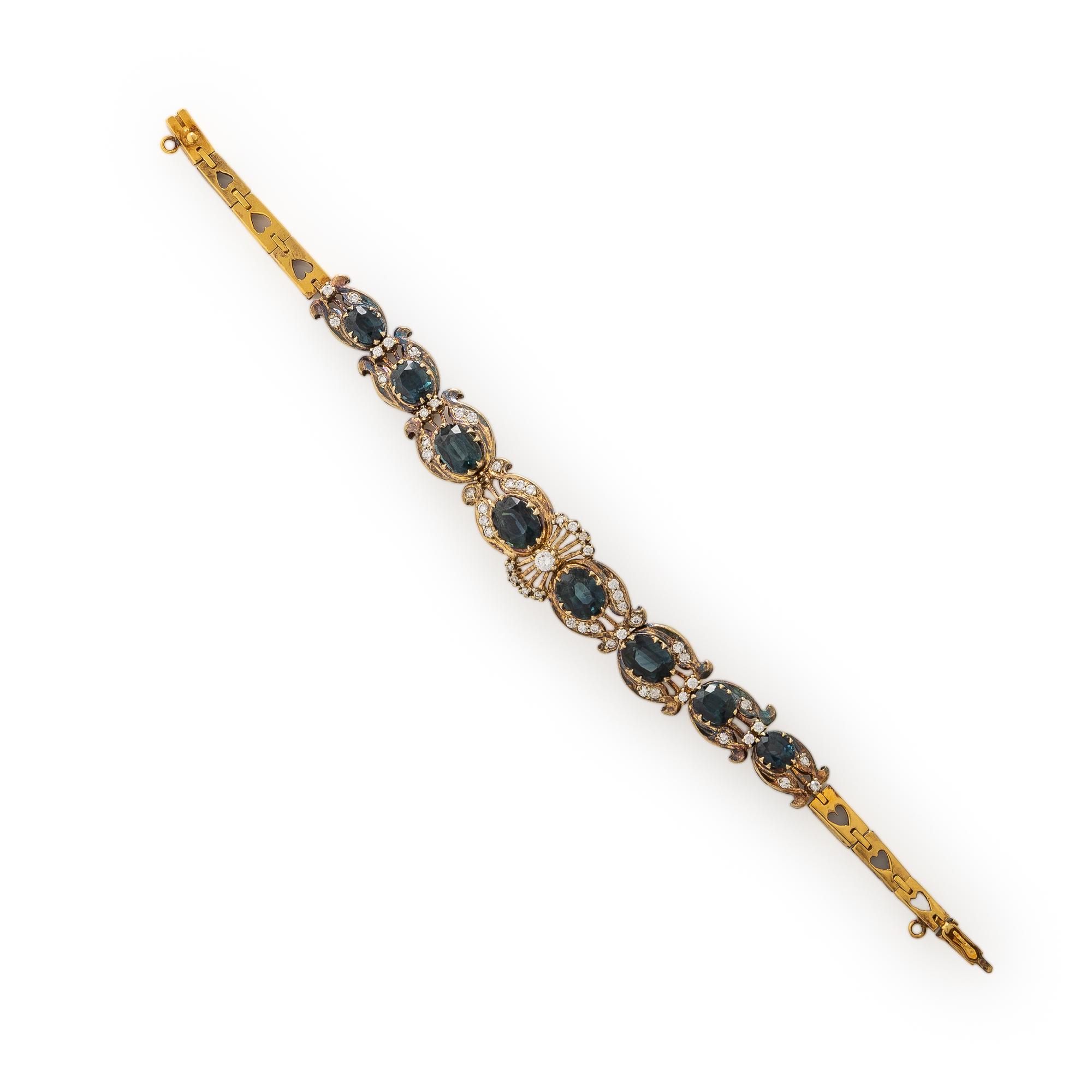 Sapphire, Diamond, and Yellow Gold Ring and Bracelet