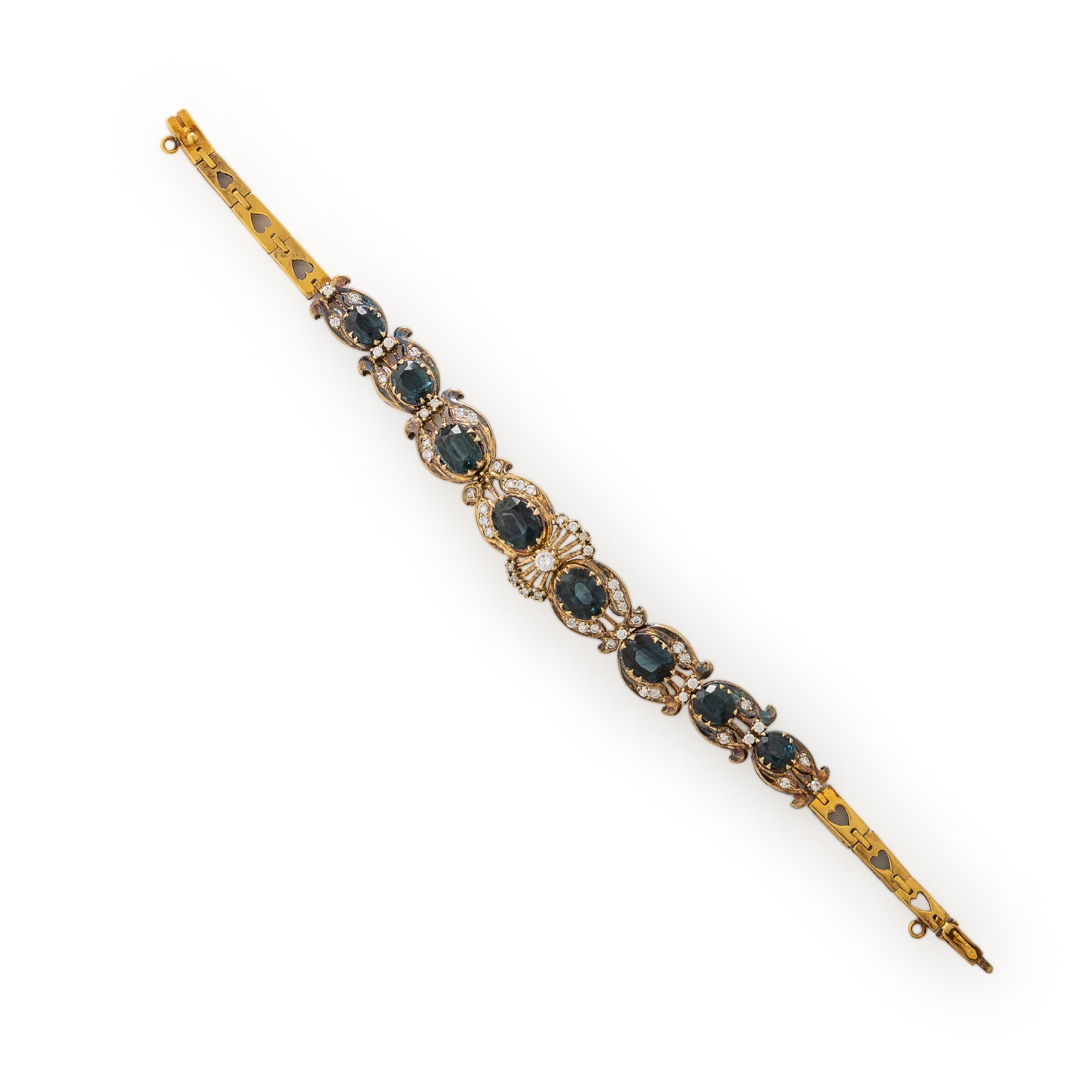 Sapphire, Diamond, and Yellow Gold Ring and Bracelet