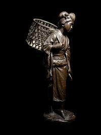 A Bronze Okimono of a Lady