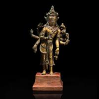 A Nepalese gilt copper alloy figure of Amoghapasha 尼泊尔六臂观音鎏金铜合金造像 12th century or later ???????