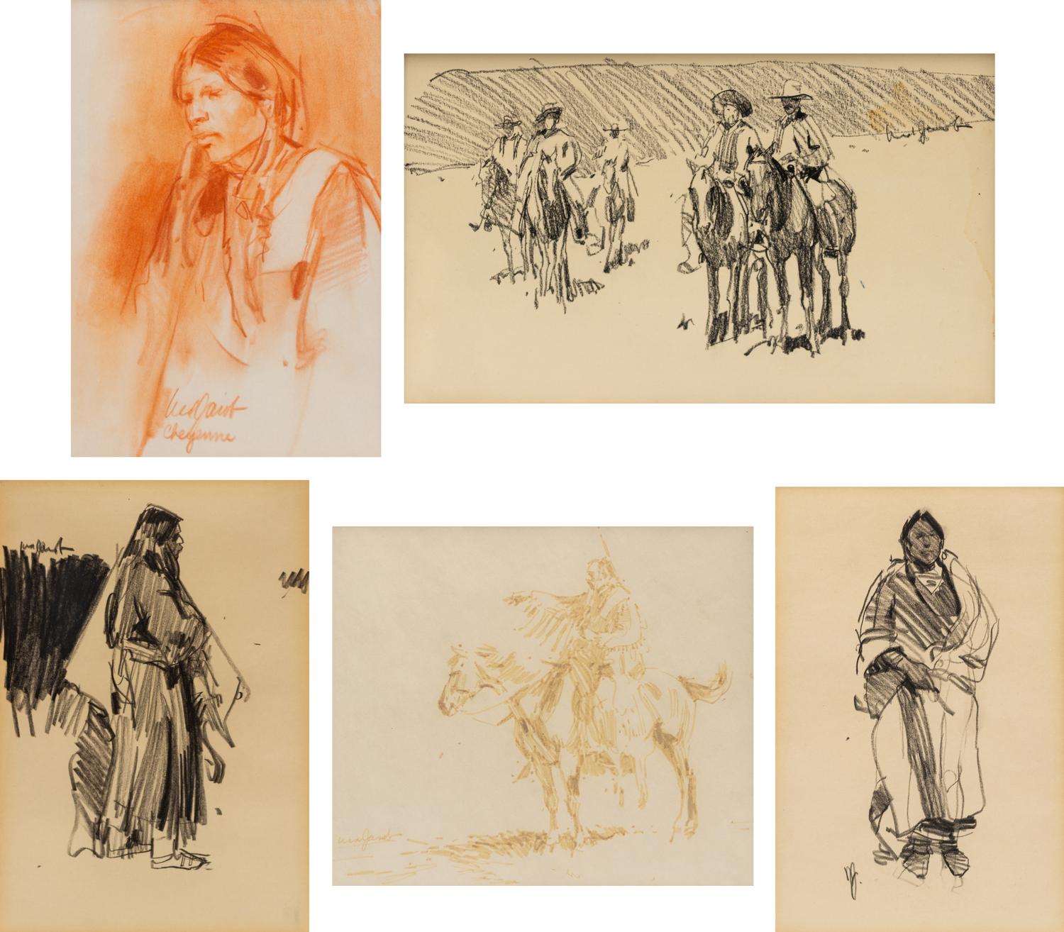 Five Works: Crow Woman , Blackfeet Chief , Five Riders , Portrait and Cheyenne Bust
