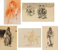 Five Works: Crow Woman , Blackfeet Chief , Five Riders , Portrait and Cheyenne Bust