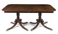A Regency Style Double Pedestal Dining Table Height 32 x width 44 x depth 69 1/2 inches (closed).