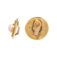DE VROOMEN, YELLOW GOLD, CULTURED MABE PEARL AND DIAMOND EARCLIPS