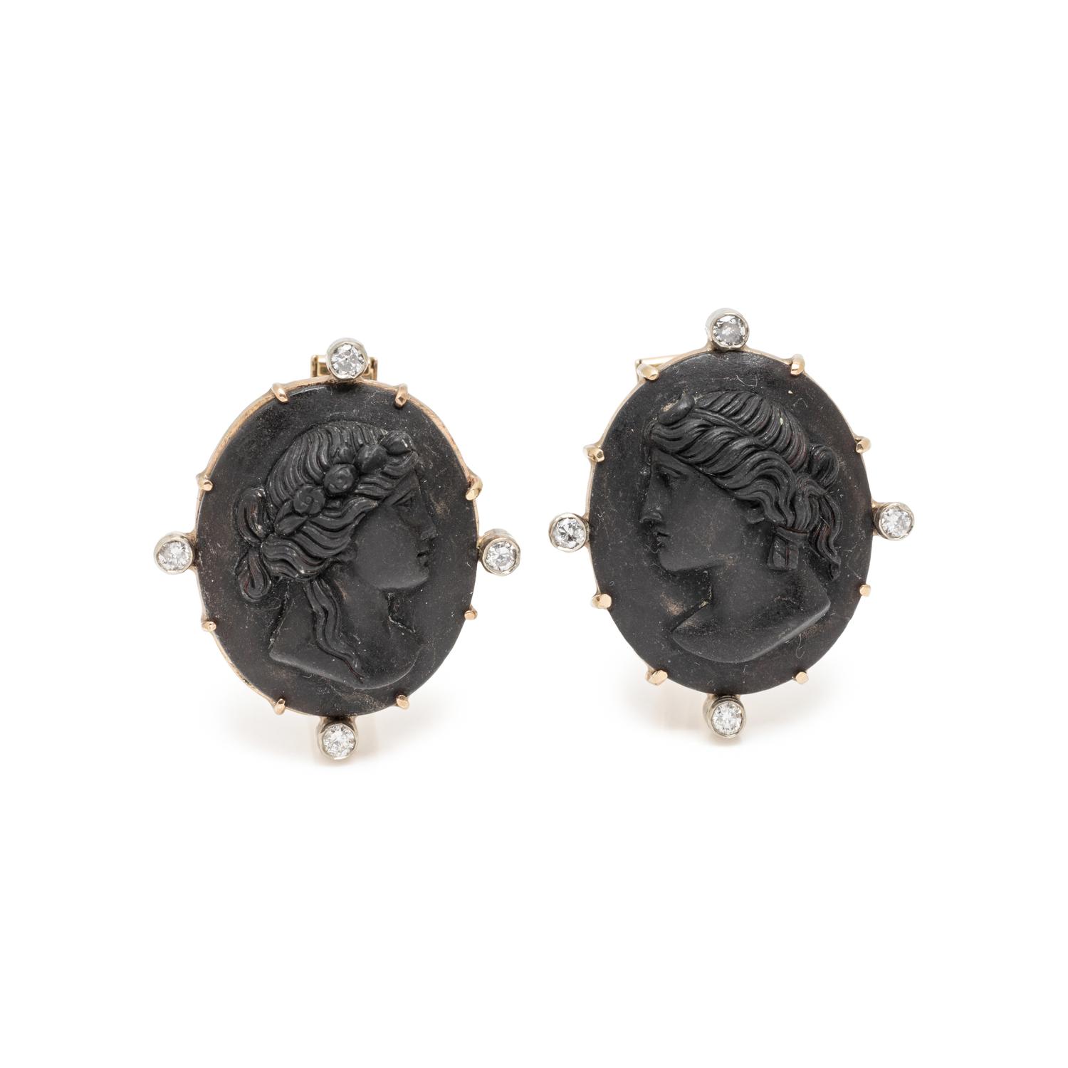 BLACK CAMEO AND DIAMOND CUFFLINKS