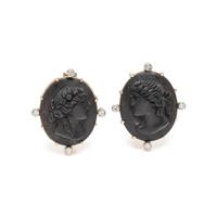 BLACK CAMEO AND DIAMOND CUFFLINKS