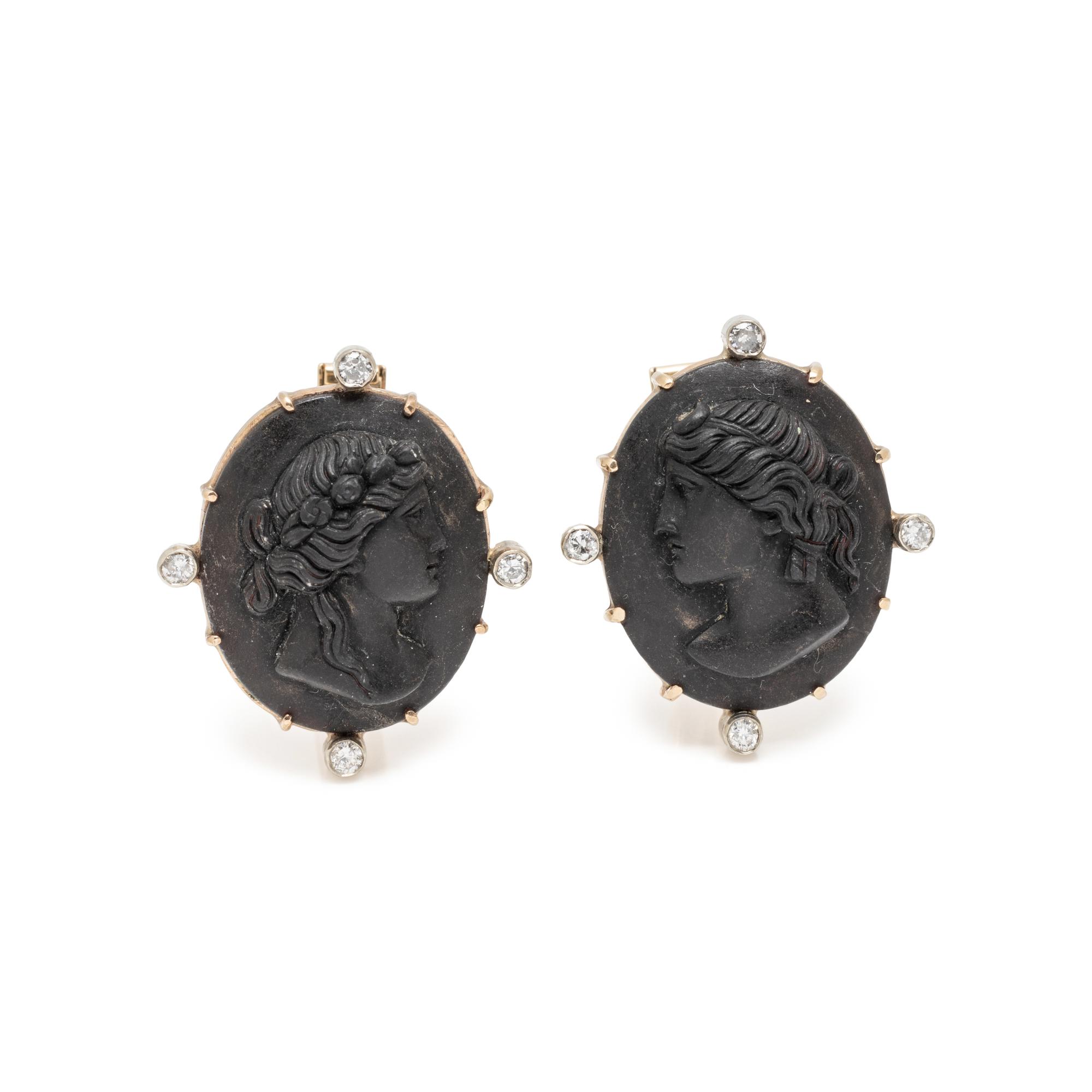 BLACK CAMEO AND DIAMOND CUFFLINKS