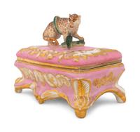 A Continental Porcelain Painted and Parcel Gilt Trinket Box