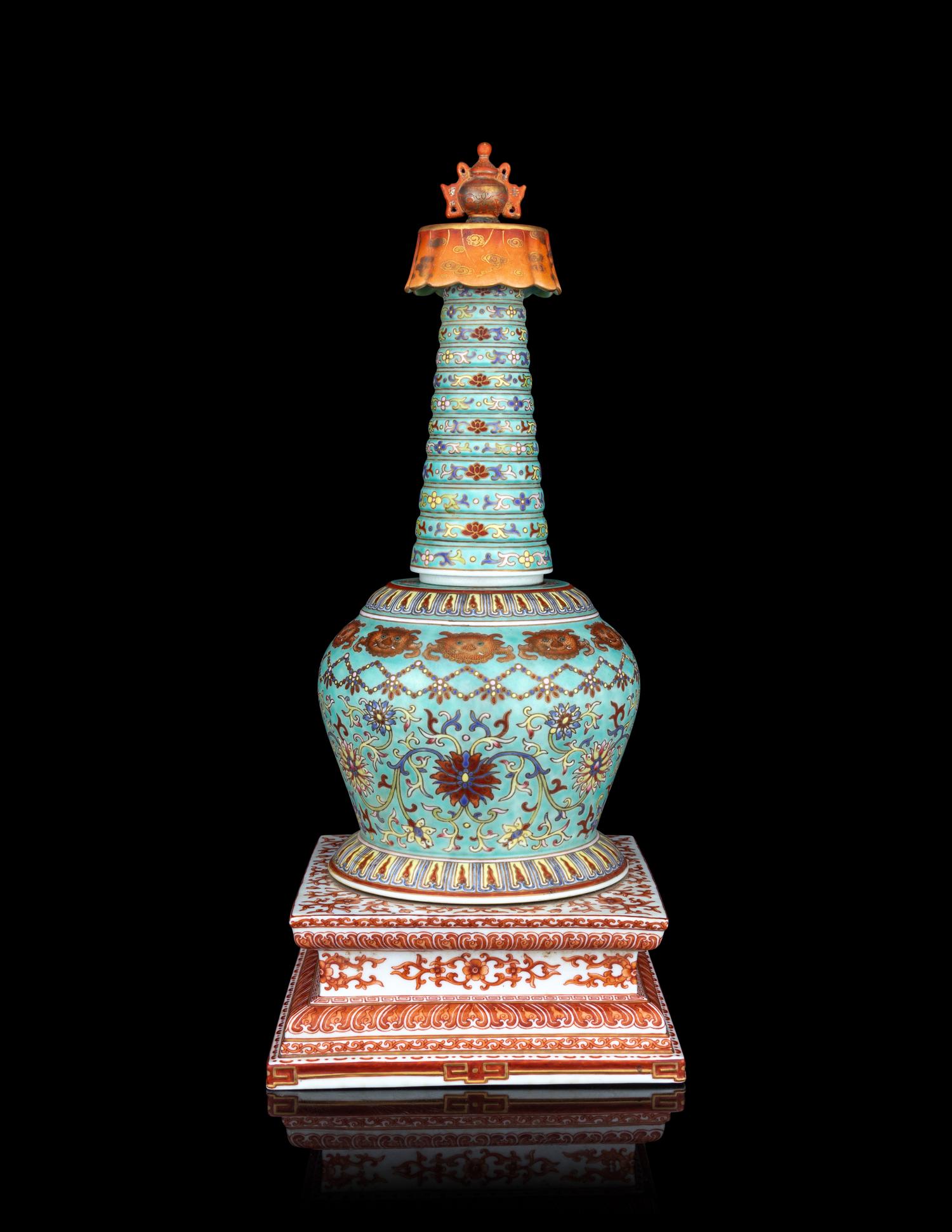 A Turquoise Glazed Famille Rose Porcelain Pagoda