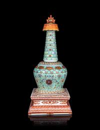 A Turquoise Glazed Famille Rose Porcelain Pagoda