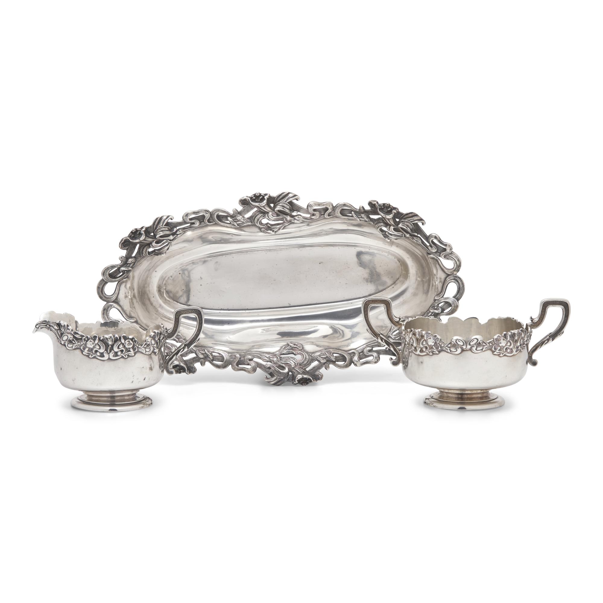 A Group of Three Art Nouveau Sterling Silver Table Articles