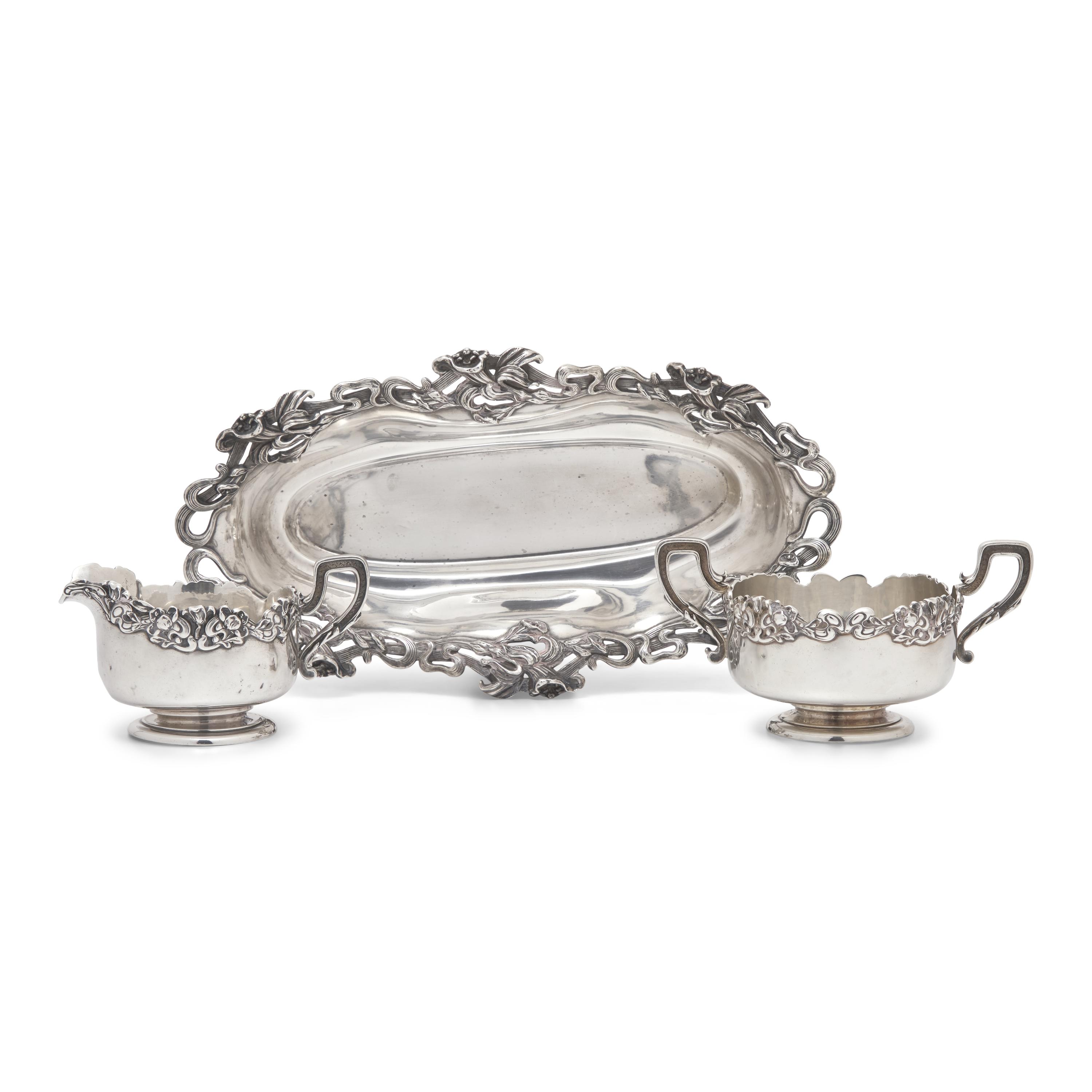 A Group of Three Art Nouveau Sterling Silver Table Articles