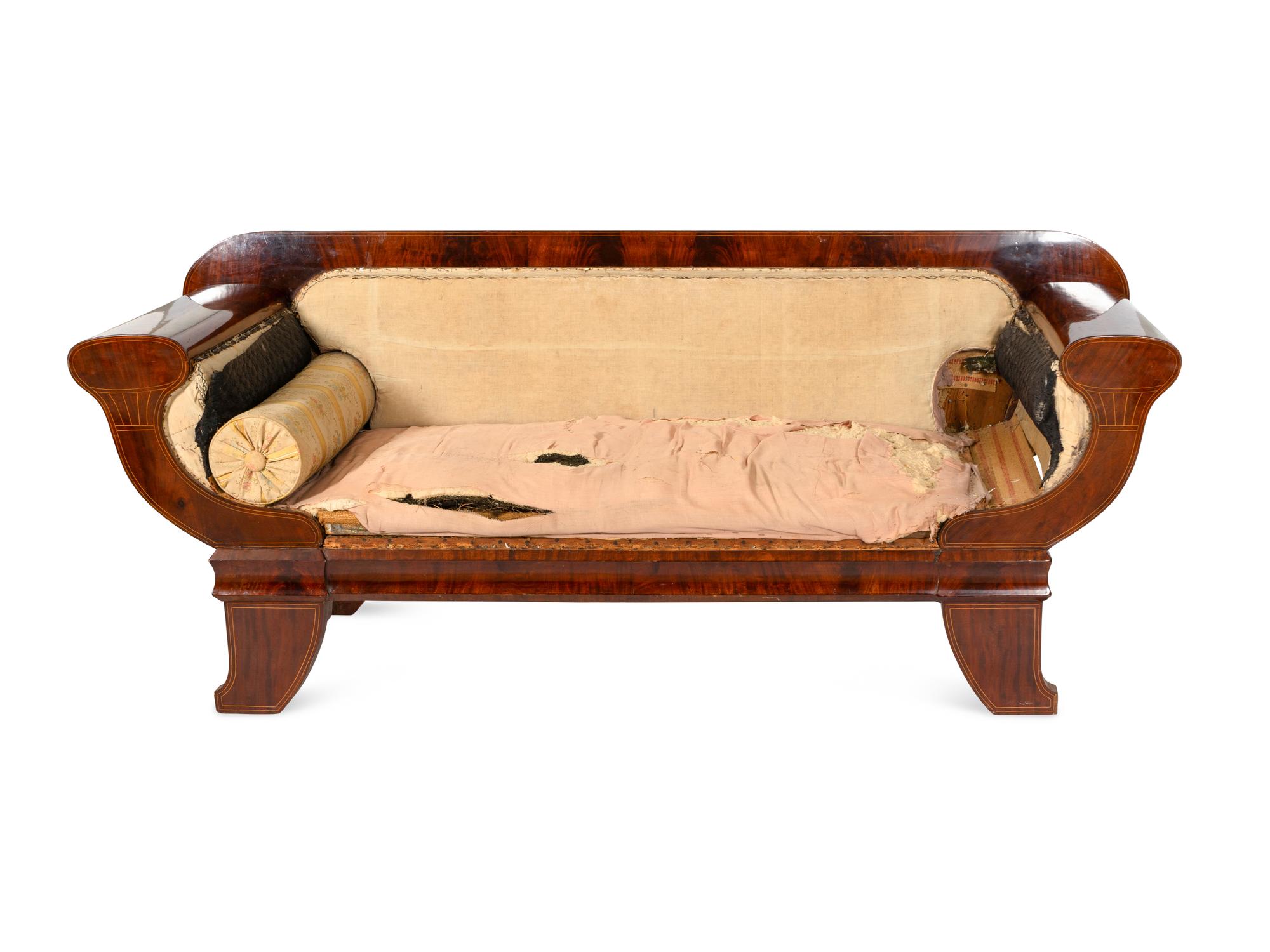 A Biedermeier Mahogany and Fruitwood Inlaid Canapé