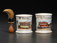 Two Trolley Operator's Porcelain Occupational Shaving Mugs