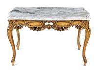 A Louis XV Style Giltwood Marble-Top Table