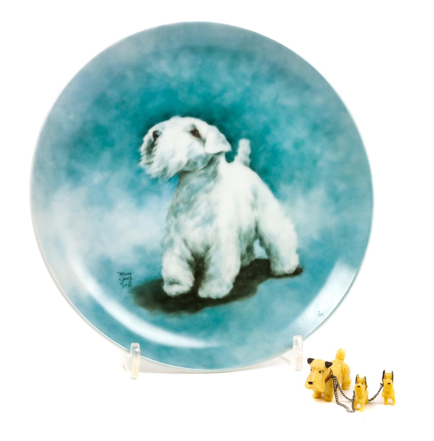 Two Sealyham Terrier Articles Diameter of plate 8 1/4 inches.