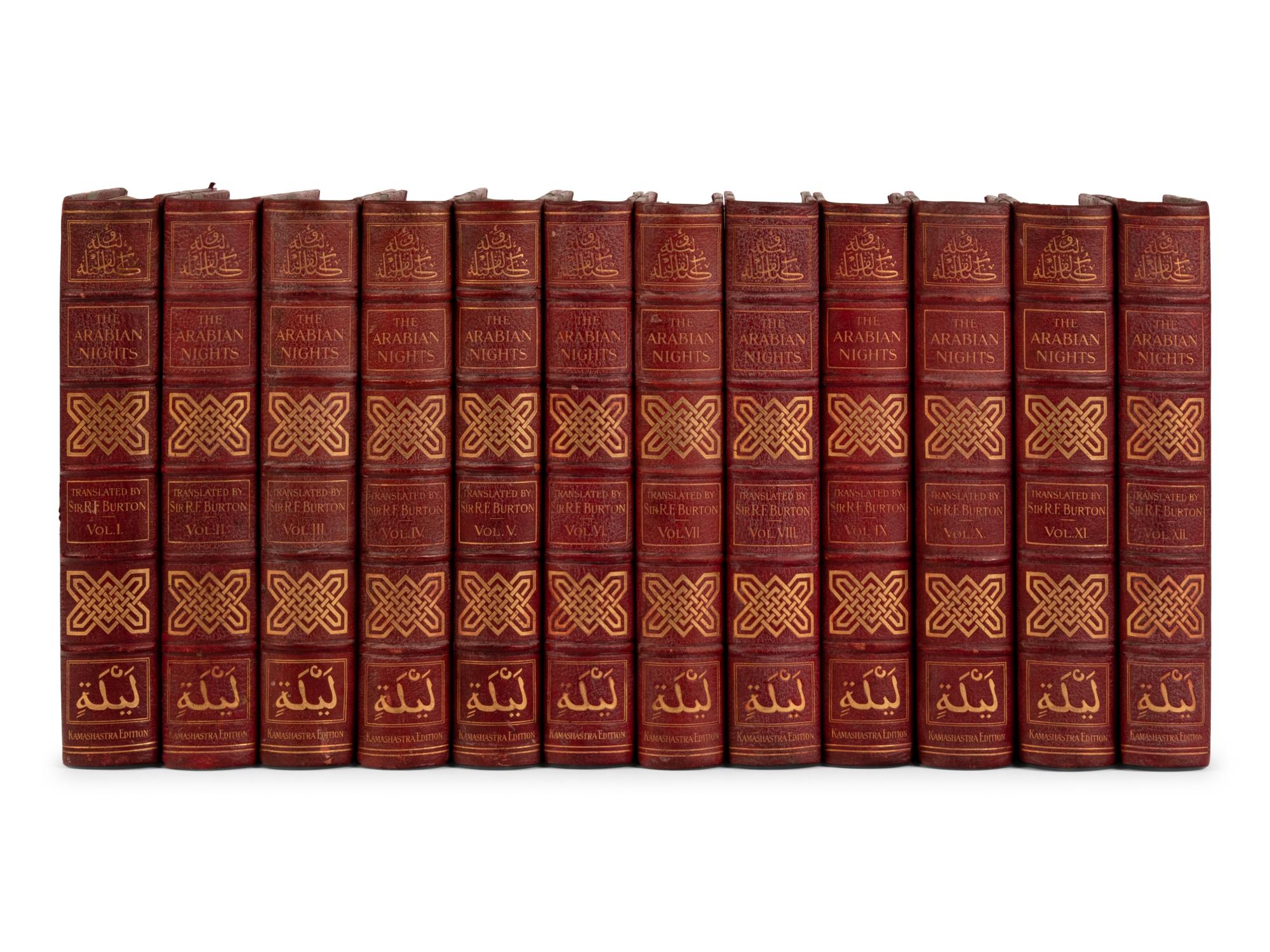 BURTON, Richard Francis, Sir (1821-1890), translator. The Book of the Thousand Nights and a Night… Reprinted from the Original Edition . 8 volumes. -- Supplemental Nights . 4 volumes. Leonard C. Smithers, editor. Albert Letchford, illustrator. London: H.S. Nichols Ltd., 1897.