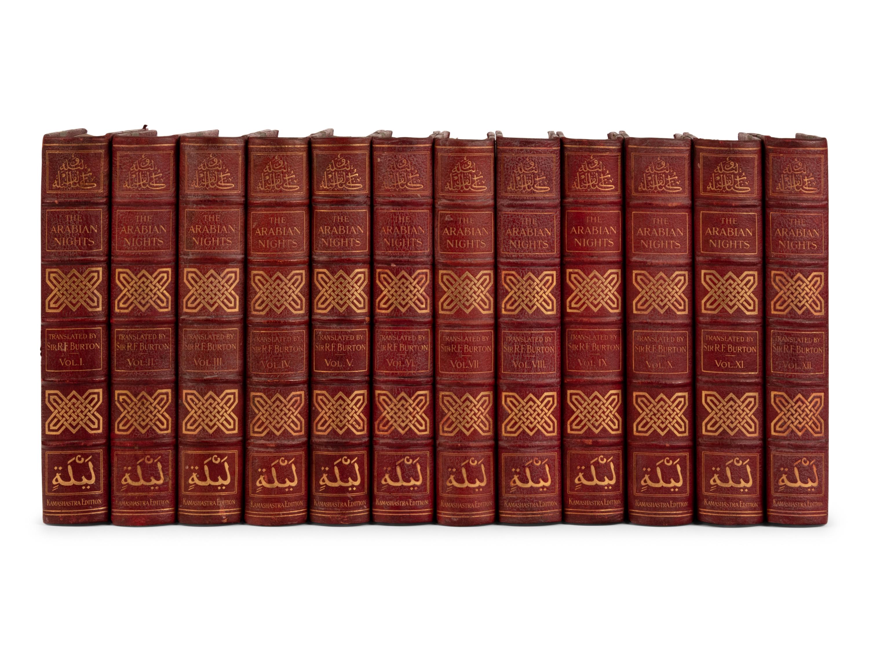 BURTON, Richard Francis, Sir (1821-1890), translator. The Book of the Thousand Nights and a Night… Reprinted from the Original Edition . 8 volumes. -- Supplemental Nights . 4 volumes. Leonard C. Smithers, editor. Albert Letchford, illustrator. London: H.S. Nichols Ltd., 1897.