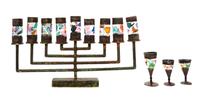 Fred Birkhill, (American, 20th Century), Menorah and Four Goblets, circa 1989