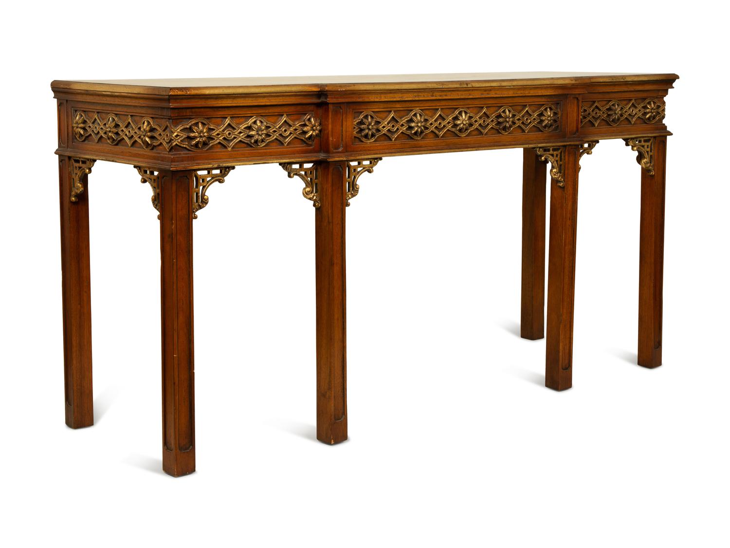 A Chinese Chippendale Style Parcel Gilt Walnut Console Table — 20TH CENTURY