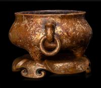 A Chinese Gold-Splashed Bronze Incense Burner and Stand