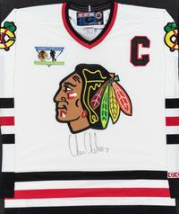 A Chris Chelios Personally Gifted Signed Autograph Chicago Blackhawks Jersey and Hockey Puck,