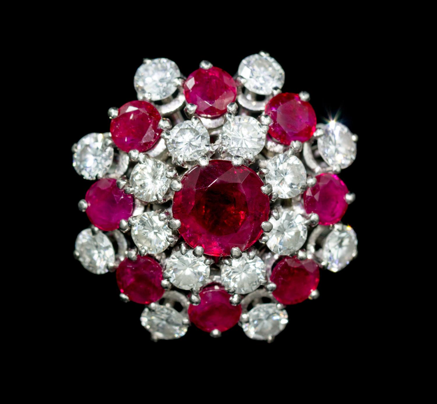 A Platinum, White Gold, Ruby and Diamond Ring, French, 6.40 dwts.