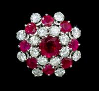 A Platinum, White Gold, Ruby and Diamond Ring, French, 6.40 dwts.
