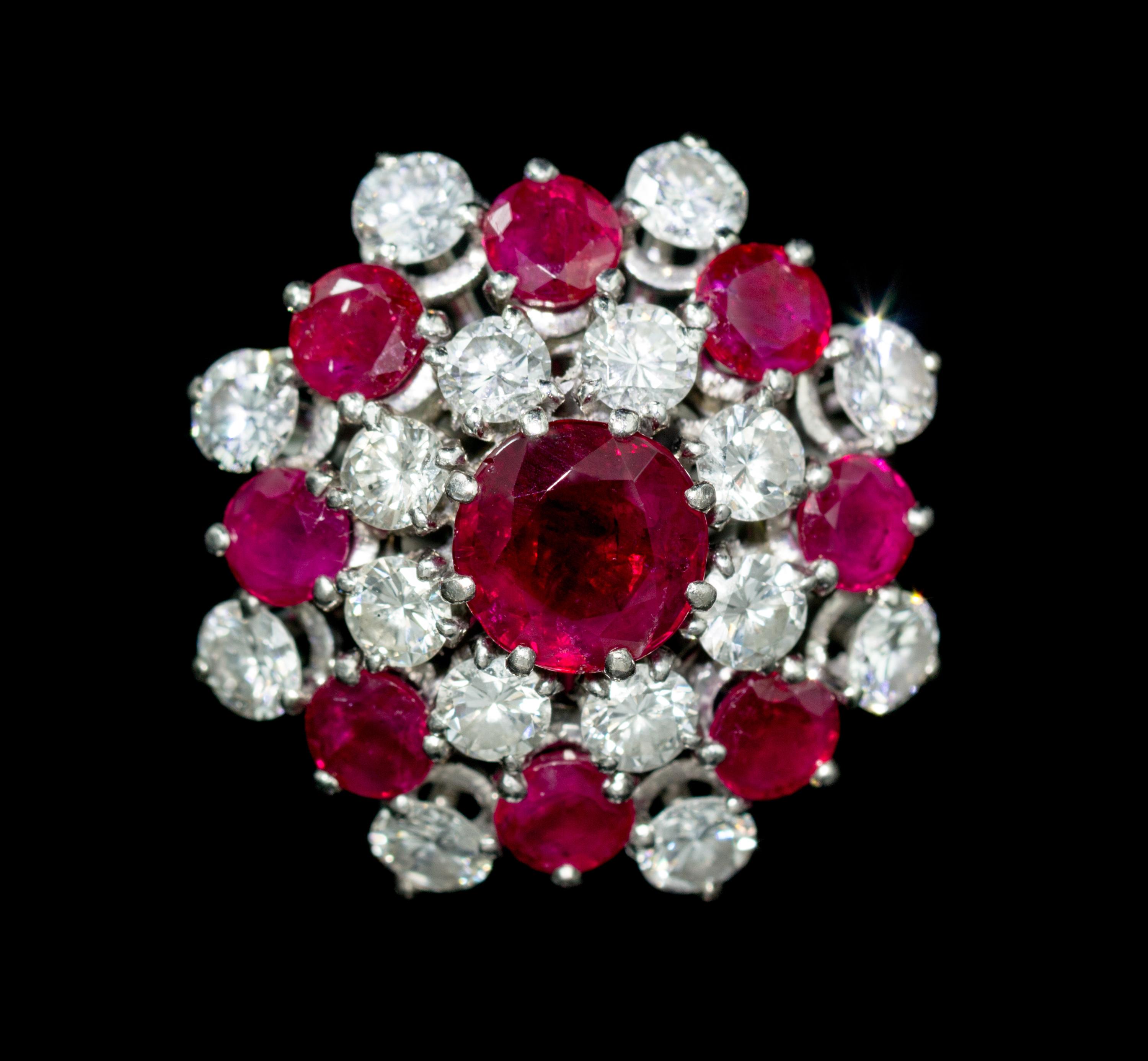 A Platinum, White Gold, Ruby and Diamond Ring, French, 6.40 dwts.