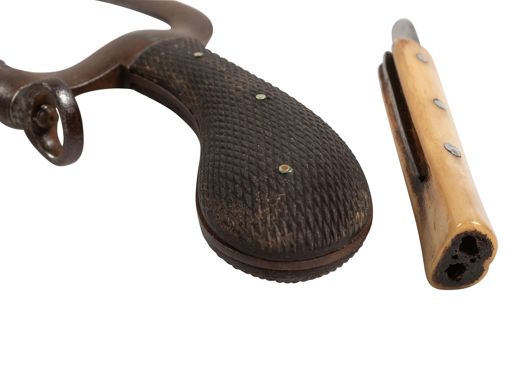 [CIVIL WAR]. Civil War-era medical items, including small knife or scalpel, possibly POW art.