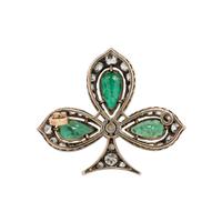 VICTORIAN, SILVER-TOPPED GOLD, DIAMOND AND EMERALD THREE LEAF CLOVER BROOCH