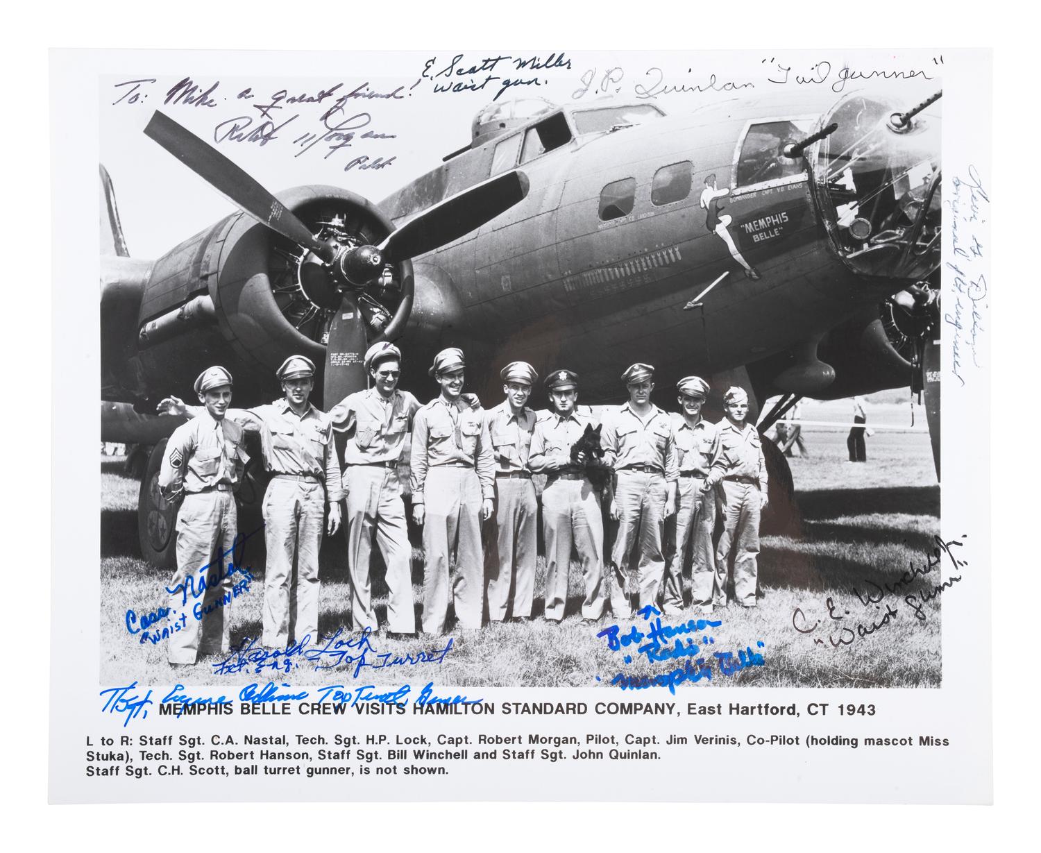 [WWII]. Large collection of signatures from Captain Robert Morgan and crew of the Memphis Belle .