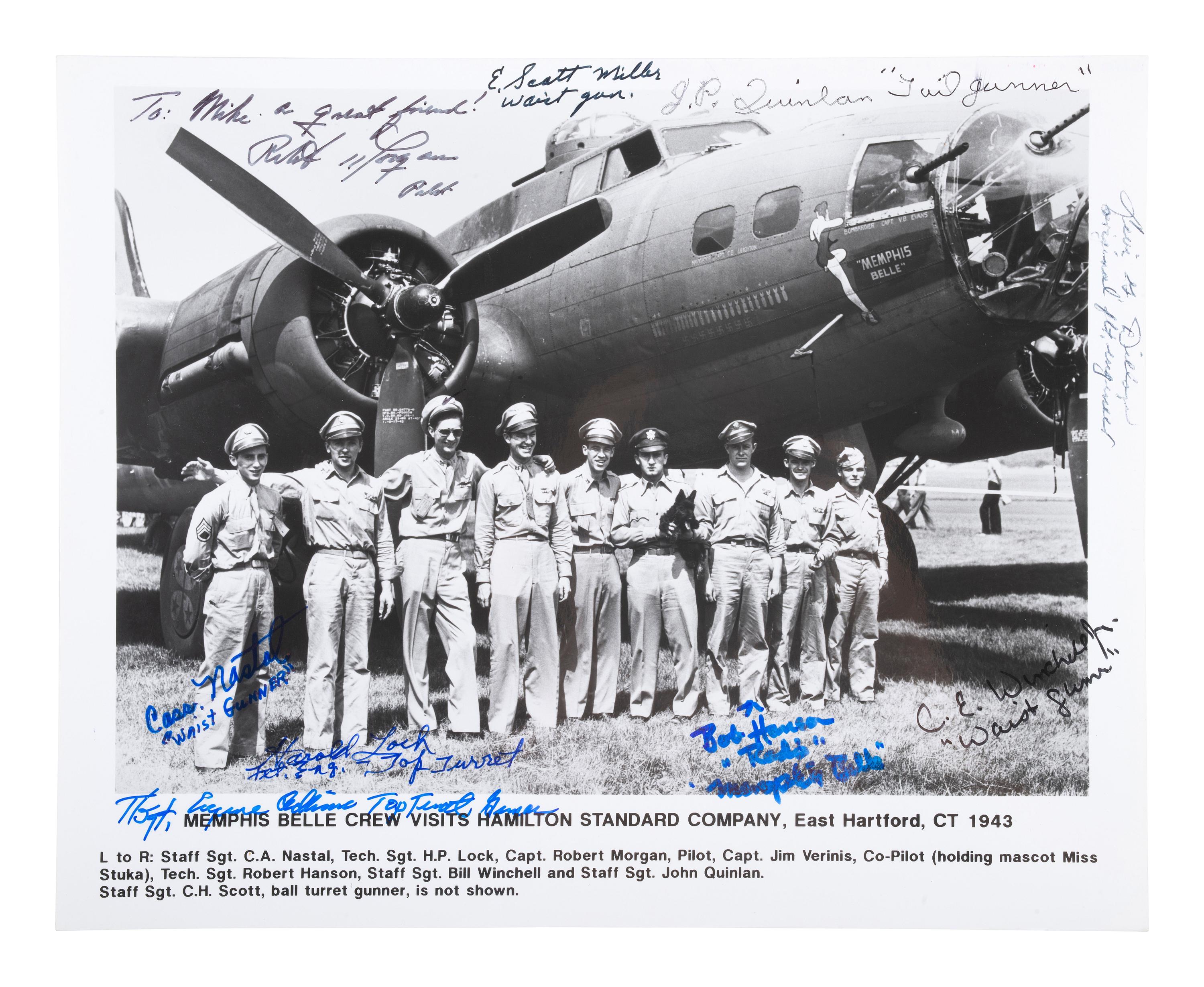 [WWII]. Large collection of signatures from Captain Robert Morgan and crew of the Memphis Belle .