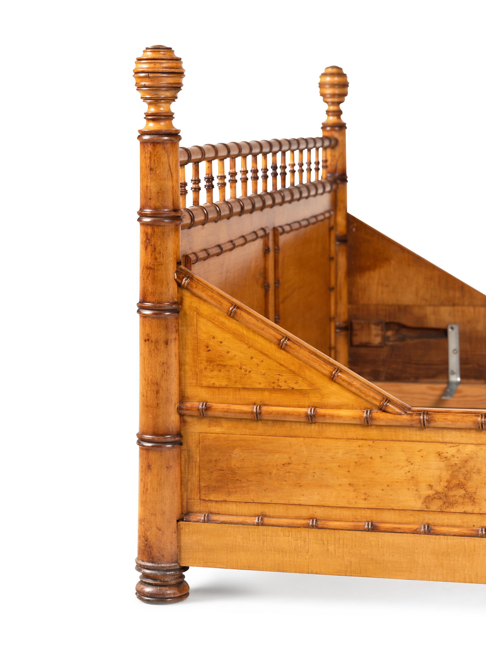 A Faux Bamboo and Maple Bed and Side Tables
